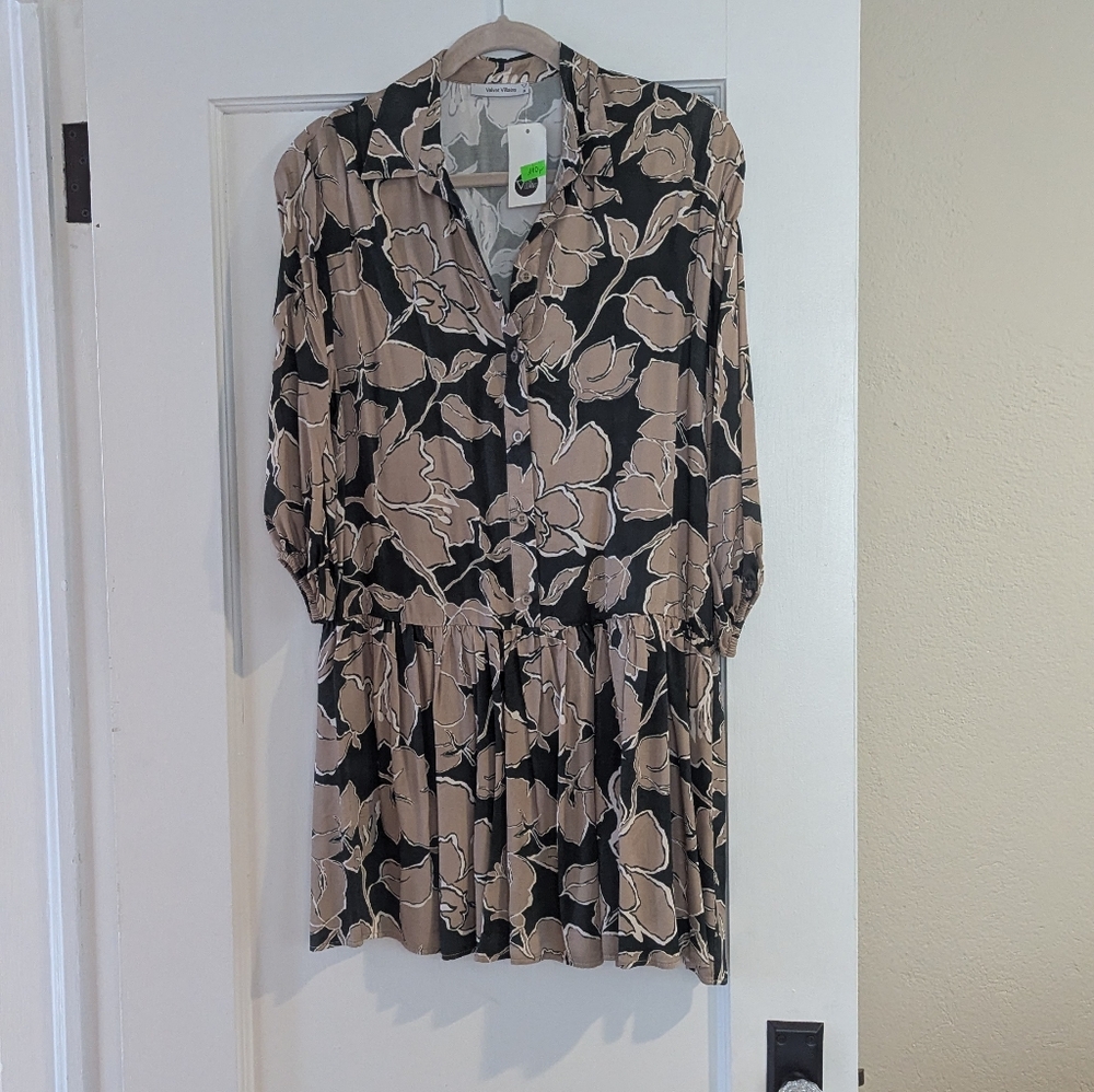 Floral Black and Tan Dress From Europe